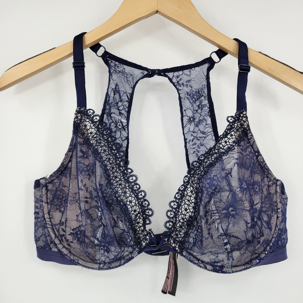 Victoria Secret Very Sexy Unlined Plunge Bra Women 38D Floral Lace Racerback